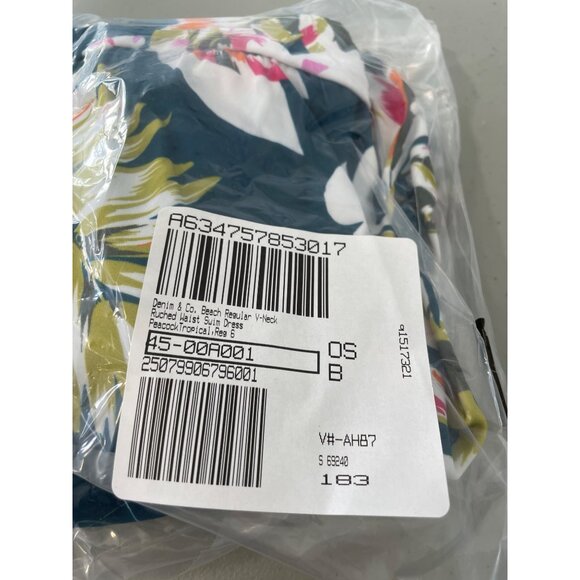 Denim and Co Beach Regular V Neck Ruched Waist Swim Dress Size 6 Tropical Print - Picture 3 of 9